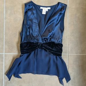 Vintage Studio M Blue Silk and Velvet Top (S)
